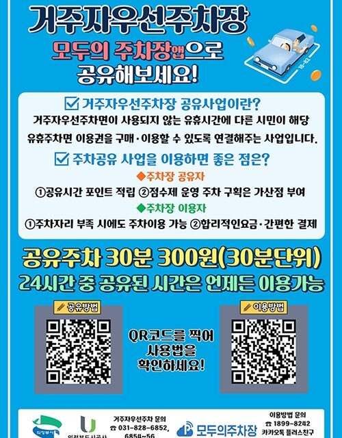 의정부시, 구도심 주차난 해소 위해 거주자우선 주차장(모두의 주차장) 공유제 시범운영