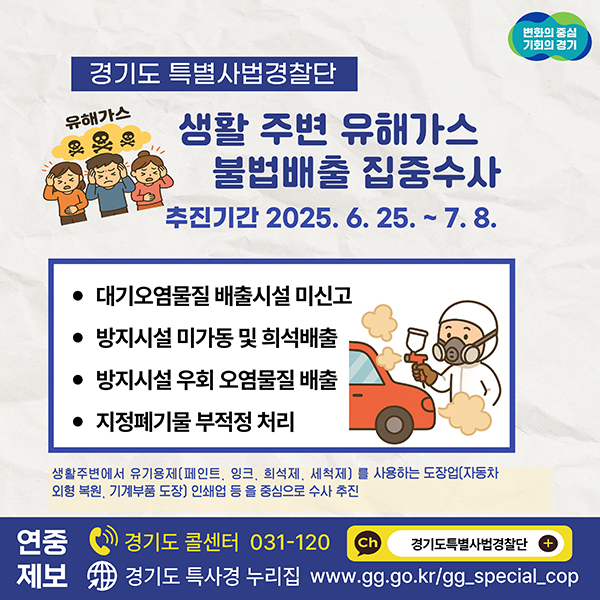 경기도 특사경, 생활주변 유해가스 불법배출 집중수사