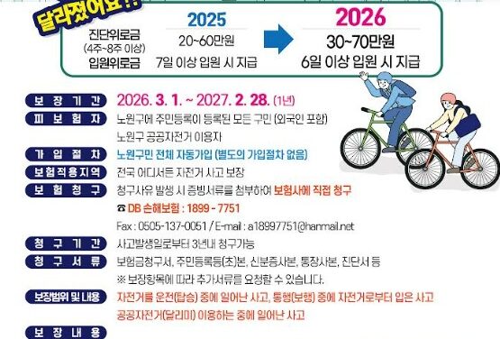 노원구, 2026년 전 구민 자전거보험 보장 범위 확대 운영