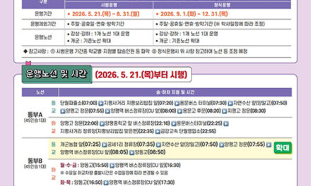 양평군, 고등학생 통학버스 12개 읍면 전역 전면 시행