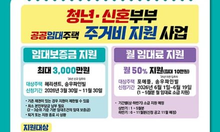 포천시, 무주택 청년·신혼부부 공공임대주택 주거비 지원 자격 요건 완화