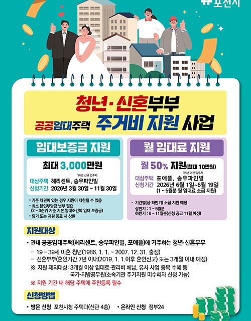 포천시, 무주택 청년·신혼부부 공공임대주택 주거비 지원 자격 요건 완화